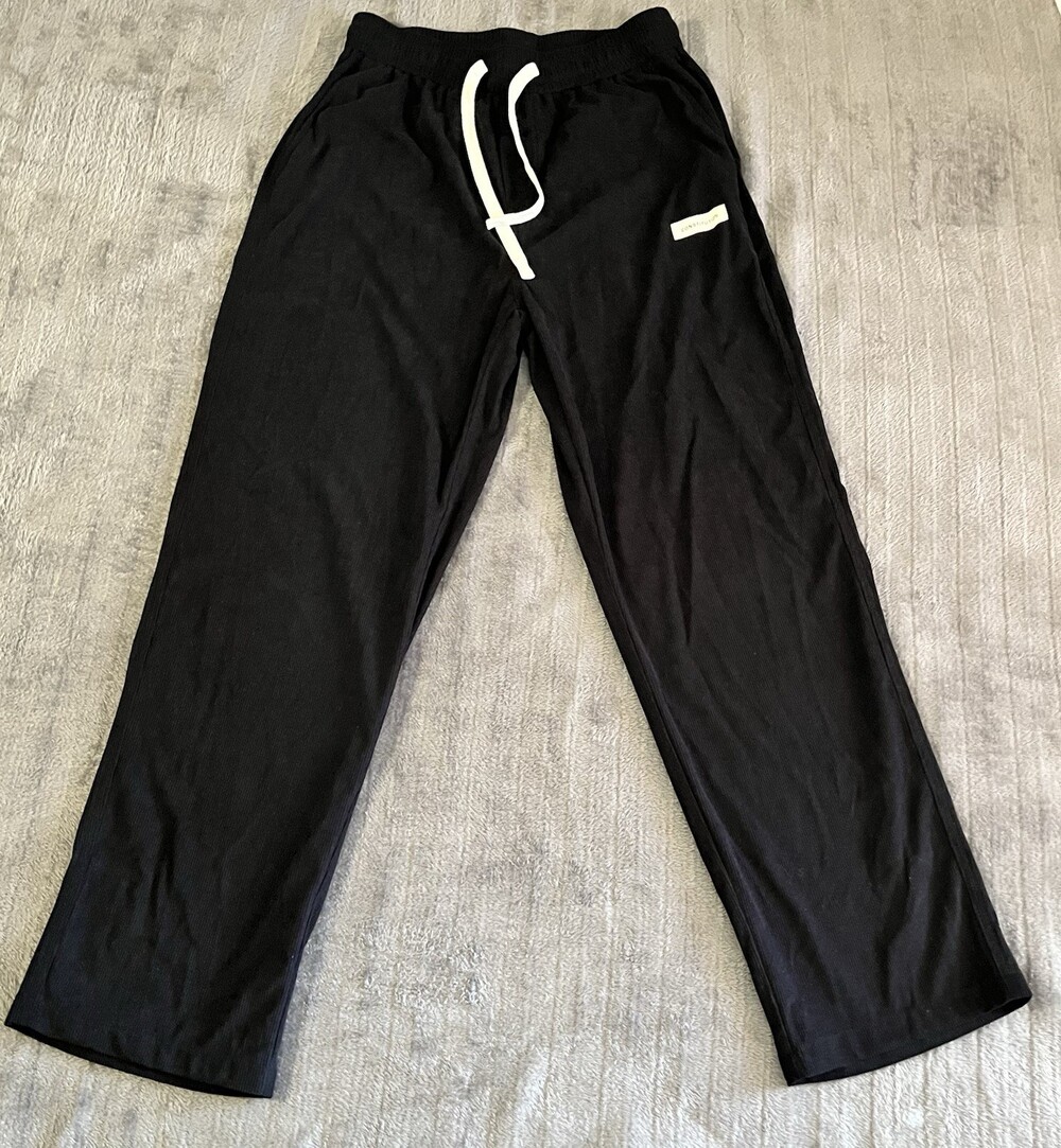 Constitution Black Corduroy Sweatpants Joggers Drawstring Unisex Comfy Wide-leg